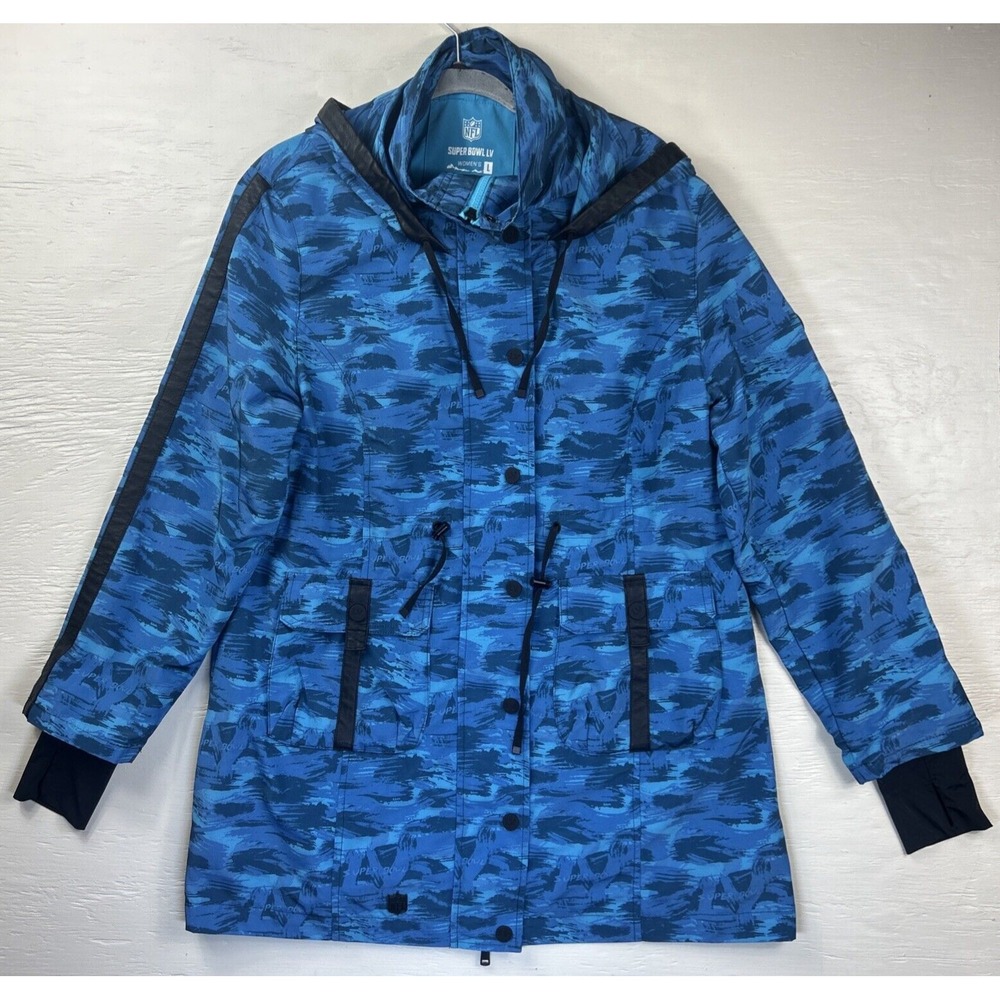 NFL Super Bowl LV Womens Large Blue Camouflage Hooded Windbreaker Jacket